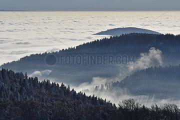 View of the Haute-Saone valley under the sea of clouds in winter  Ballon d'Alsace  Vosges mountains  France