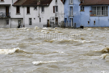 The Doubs river in flood at Audincourt  Doubs  France