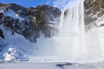Skógafoss Falls in winter Suðurland Iceland