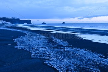 Cliffs and black sand beach Dyrhólaey Iceland