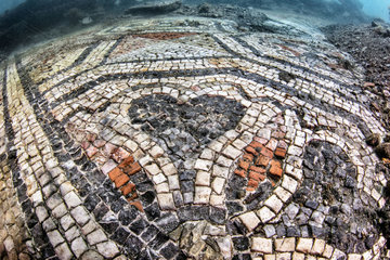 Underwater ancient mosaics. Campi Flegrei  west of the Gulf of Naples. Italy. Monuments of the Greek-Roman age (buildings that belonged to the Roman aristocracy. They now constitute the Underwater Park of Bahia.