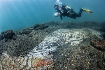 Underwater ancient mosaics. Campi Flegrei  west of the Gulf of Naples. Italy. Monuments of the Greek-Roman age (buildings that belonged to the Roman aristocracy. They now constitute the Underwater Park of Baia.