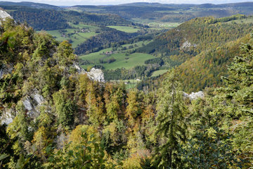 Forest and rocks of Saint-Julien les Russey in autumn  Dessoubre valley  Haut-Doubs  France