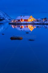 Traditional house at dusk - Lofoten Norway