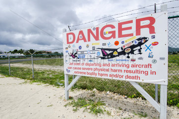Hazard warning sign  Saint Martin airport  West Indies