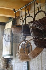 Baskets hanging in a kitchen