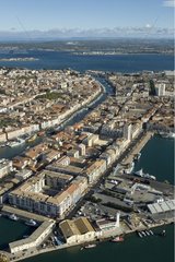 Air shot of Sète and its canal France