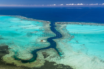 Rift in the reef and lagoon of the west coast  Lagoon of Poe. West Coastal Area World Heritage Site by Unesco. New Caledonia.