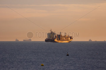 Container ship off Le Havre  Normandy  France