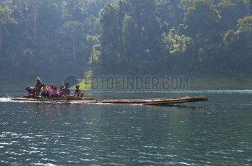 Rowing boat on Cheow Larn Lake PN Kaho Sok Thailand