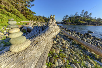 Pebbles in balance. Tofino  Vancouver Island  British Columbia  Canada