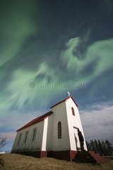 Aurora borealis and chapel - Iceland