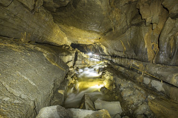 River that connect several lakes inside Krizna jama  cave where remains of over 100 Cave bears (Ursus ingressus) have been found  Blo?ka polica  Slovenia
