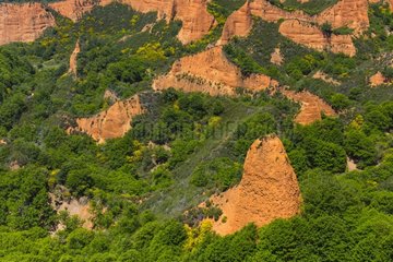 Relief of reddish sand and forest - Las Médulas Spain