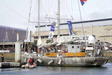 Arrival in Lorient (city of sailing) of the schooner Tara  after 2 years of expedition to the Pacific to study corals (October 27  2018)  France