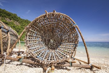 Traditional fish traps on Batu Putih Beach - Alor Indonesia