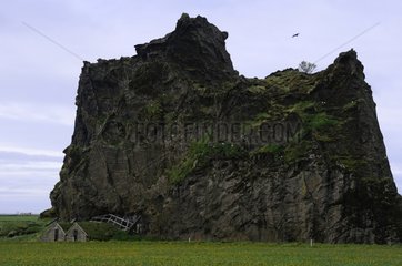 Houses in cliff area Skogar - Iceland