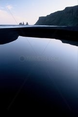 Reflection of basalt cliffs in a fresh water pond