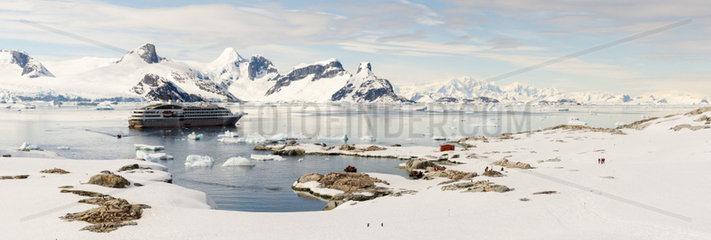 Landings of passengers on a cruise on Petermann Island  Antarctic Peninsula  Antarctica
