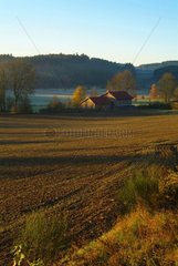 Herbstlandschaft am frühen Morgen Auvergne Frankreich
