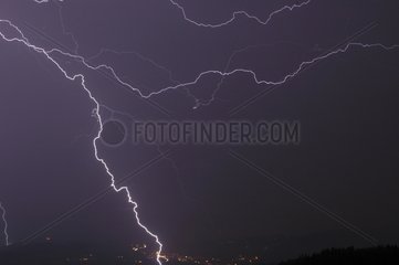 Lightnings winding during a violent storm France