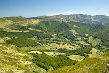 The valley of the Jordanne from the flanks of Puy Chavaroche (1739 m)  Monts du Cantal  Regional Natural Park of Auvergne Volcanoes  France