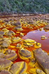Red water Iron loaded in the Rio Tinto Andalusia Spain