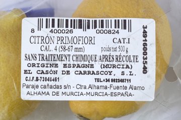 Primofiori lemons without chemical treatment after harvest