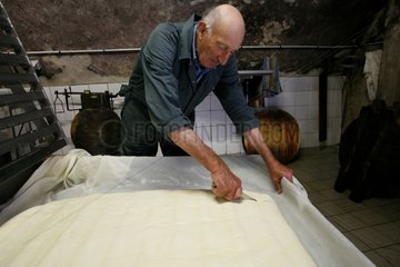 Salers cheese making Monts du Cantal Auvergne France