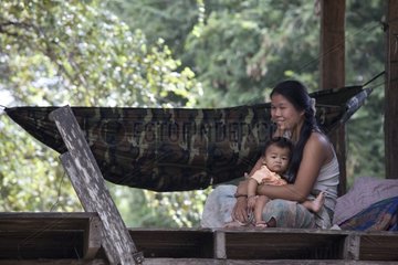 Woman and child Ban Kaeng Hine Soung village in Laos