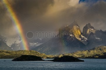 Sunrise over the Cuernos del Paine during a stormy weather