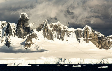 Mountain landscape of Wilhelmina Bay in Antarctica