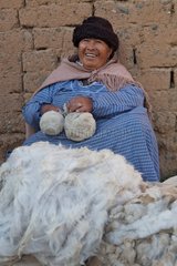 Raw alpaca wool in a market in El Alto in Bolivia