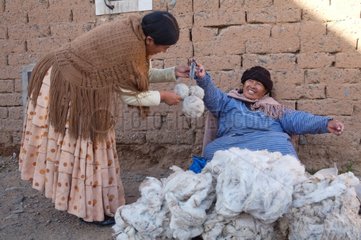 Alpaca wool on a gross market in El Alto in Bolivia