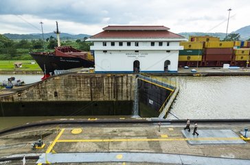 Container ship in the Panama Canal