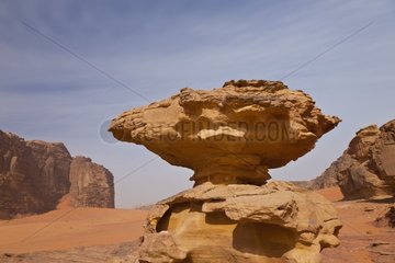 Balancing rock Wadi Rum desert region in Jordan