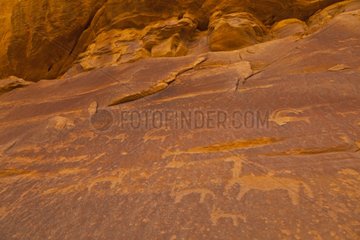 Petroglyphs in the Wadi Rum desert in Jordan