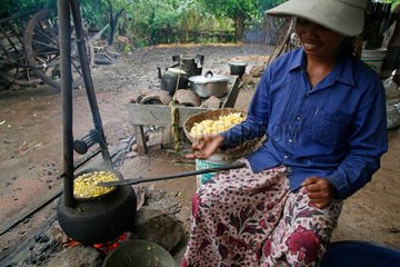 Boiling out of the cocoons of silkworms Cambodia
