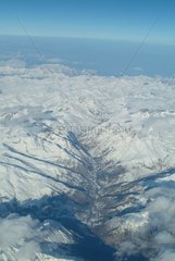Aerial view of the snow-covered southern alpes in France