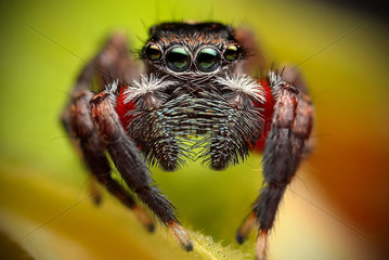 Jumping spider (Jotus auripes) Male  Central coast NSW Australia .One of my fave species of jumping spider  those pedi palps and those eyes  beautiful.