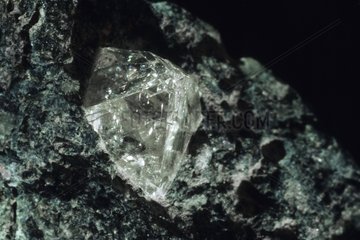 Rough diamond in its gangue on black background Russia