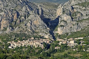 Village of Moustier Sainte Marie on the side of mountain