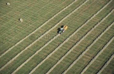 Hay baling seen from the sky