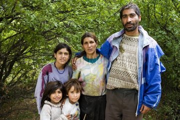 Gypsy family in the forest Strandja Natural Park Bulgaria