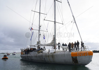 Arrival in Lorient (city of sailing) of the schooner Tara  after 2 years of expedition to the Pacific to study corals (October 27  2018)  France