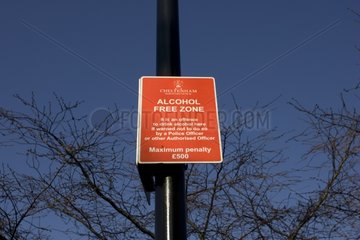 Alcohol free zone red notice on lampost Cheltenham UK