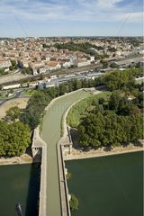 Aerial view of Bèziers and the Canal du Midi bridge France