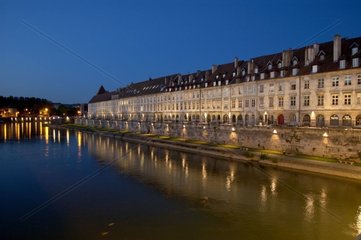 Vauban quays enlightened at the edge of Doubs in Besancon