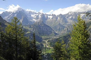 View of Mont Blanc from the valley of Courmayeur Italy