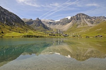 Tignes Lake and resort in Summer France Alps